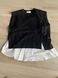 ノースリーブ レイヤードトップス 黒/白M38サイズ