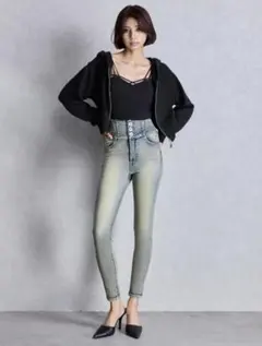 GYDAハイウエストSTUPIDIN RICHembroideryスキニー