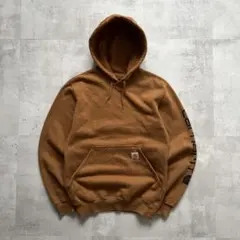 USA古着　carhartt カーハート　パーカー　ブラウン　袖プリント　短丈