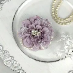 ふんわりダリア コサージュ くすみラベンダー 卒業式 卒園式 入学式 入園式