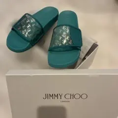 JIMMY CHOO ジミーチュウ　サンダル 37 ブルーグリーン　ロゴ