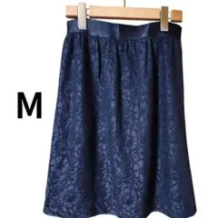 【美品】総レース　花がら　黒　タイトフレアスカート　膝丈　M