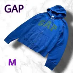 GAP ギャップ◆ジップパーカー◆ロゴ◆短丈◆M◆ブルー