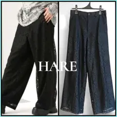 極美品★ハレ レースラインパンツ スラックス ドレスパンツ 黒 ワイド