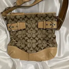 COACH ショルダーバッグ ベージュ キャンバス/レザー