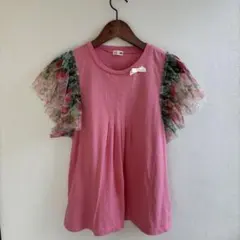 KP160 フリル袖ピンクTシャツ