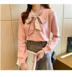 シャツ　リボン　レディース　カットソー　長袖