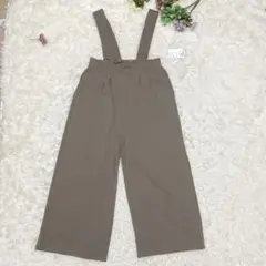 a1925【サロペット】ワイドパンツ タグ付♡ L ブラウン カジュアル ラフ