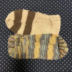 手編み靴下 ベージュブラウンとイエローグレー　女性サイズ