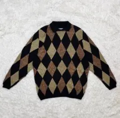 90s USA製 ☆ラメ入り 襟付 ダイヤ柄 ニット ALFRED DUNNER