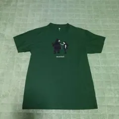 mont-bell クマと人のイラスト Tシャツ 半袖 ダークグリーン