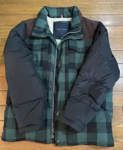 ダウンジャケット グリーン・ブラックチェック