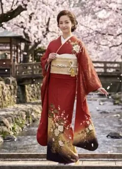 正絹振袖フルセット✨成人式 前撮り 結婚式✨真紅の赤　　金彩 染め分け 三つ紋✨
