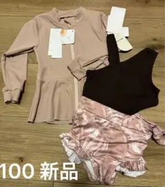 100 新品 女の子 水着 ラッシュガード セパレート UVカット ピンク