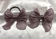 シフォンリボンヘアゴム2個セットピンクヘアアクセサリー