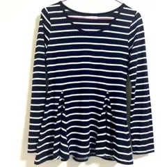 ◾️ストライプ長袖トップス　ペプラムフレアシルエット　やネイビー/ホワイト