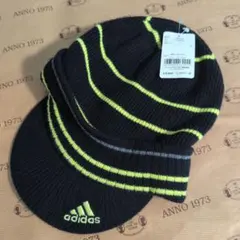 adidas ゴルフ用ニットキャップ ツバ付き ブラック×蛍光イエロー