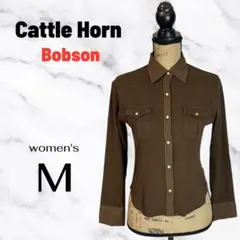 美品✨【BOBSON/Cattle Horn】リブストレッチシャツ　ショート丈