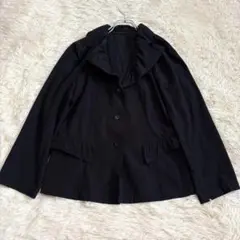 良品✨ワコール ビッグカラー薄手ジャケット 黒 L フリル 羽織り 上品