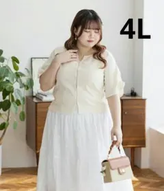 CLETTE オリジナル★フロントボタンキーネックプルオーバー アイボリー 4Lのサムネイル