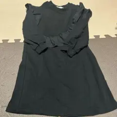 H&M ブラック フリル付き長袖ワンピース 110/116