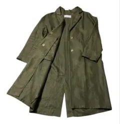 【美品】THE COAT アッパーハイツ リネンチェスターロングコート カーキMのサムネイル