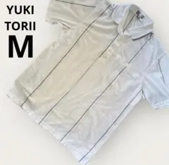 ユキトリイ メンズ ポロシャツ M ストライプ ゴルフウェア 白 ホワイト 美品