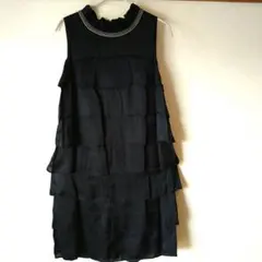 【美品】組曲 PRIER ノースリーブ ティアードワンピース ブラック