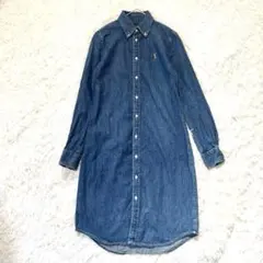 美品　ラルフローレン　ポニー刺繍　デニムシャツワンピース　M相当　ブルー　襟