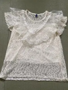 アイボリー レース フリル ノースリーブ