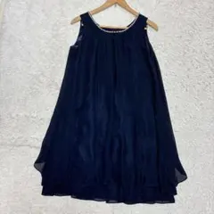 アプレジュール ノースリーブ ワンピース ネイビー パール リボン フリル F