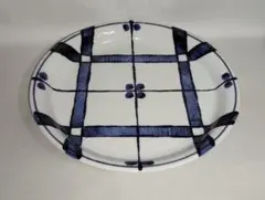 有田焼・手書き染付格子絵丸盛皿・アウトレット・新品未使用