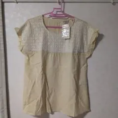 新品　サマンサモスモス　綿✕麻　イエローベージュ 　レース　半袖トップス