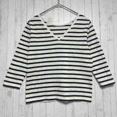 ◆ルミノア　ボーダー　バックVネック　プルオーバー　綿100　クルーネック
