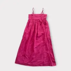 ユニクロ リネンブレンド ギャザー キャミソールワンピース M ピンク マキシ丈