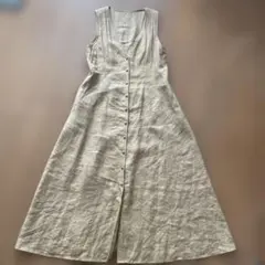 ◉ユナイテッドアローズ　ベージュ ノースリーブ ワンピース　麻100%