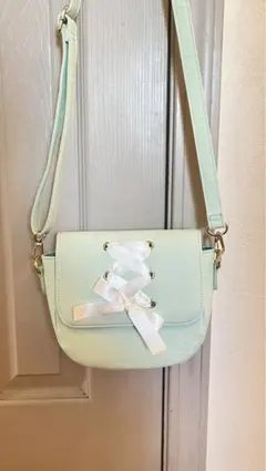 ミントグリーン リボン付きショルダーバッグ