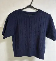 【中古品】　GRL　ケーブル編み半袖ニットトップス　ネイビー　gn135