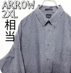 USA古着  ARROW 長袖シャツ　3XL相当  チェック ブルー　グレー
