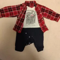 チェック柄重ね着ロンパース　70サイズ
