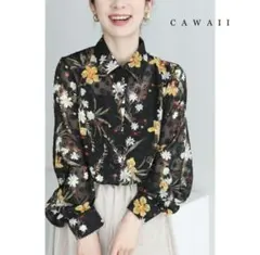 CAWAII カワイイ　ドットとお花の柄合わせシアーブラウストップスのサムネイル