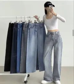 nugu セミワイドデイリーデニムパンツ　ライトブルーbokplace