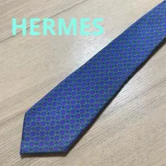 HERMES エルメス ネクタイ 100%シルク パープル グリーン 総柄のサムネイル