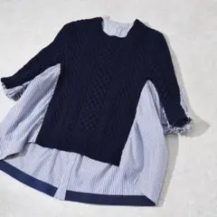 20AW sacai 異素材 ドッキング ニット シャツ プルオーバー 2