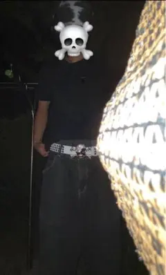 スカル　スタッズベルト　y2k スケーター　三連ピラミッド鋲　sk8 パンク