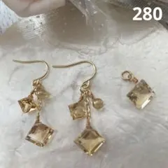 最終14kgf・シトリンダイヤファセットカットのピアス（おまけチャーム付き）