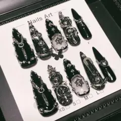 【52】ネイルチップ ハンドメイド ロング 量産 パンク 地雷 ピアスネイル