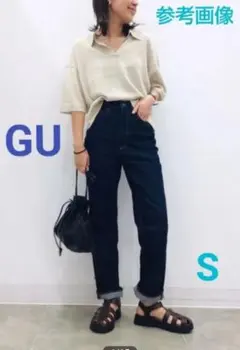 GU ハイウエスト ストレートジーンズ ネイビー S ジーユー デニムパンツ