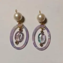 コットンパール付きアクリルイヤリング(ピアス)【パープル】