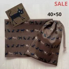 給食セット 巾着&ランチョンマット ココランド黒猫＊ブラウン＊片紐5